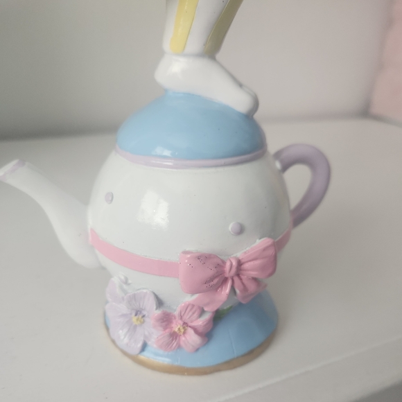 Easter Bunny Mad Hatter Balancing On A Teapot Spring Decor 14 In - Picture 9 of 10